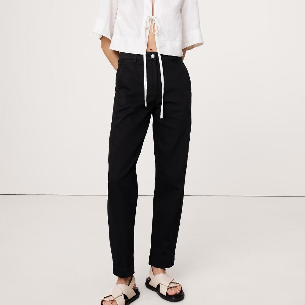 NWT Banana Republic Black Slim Barrel Leg The Weekender Twill Pants 8 Reg